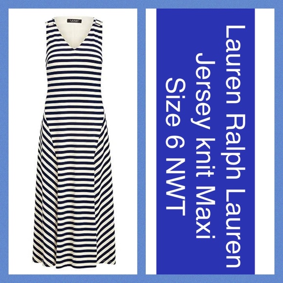 Lauren Ralph Lauren Dresses & Skirts - 6 - Lauren Ralph Lauren Sleeveless Striped Maxi Dress Nautical V-neck NWT $264